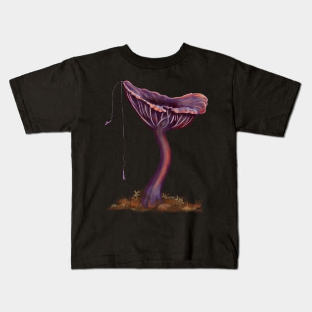 Bungee Jumping off Amethyst Deceiver Mushroom Kids T-Shirt by H. R. Sinclair